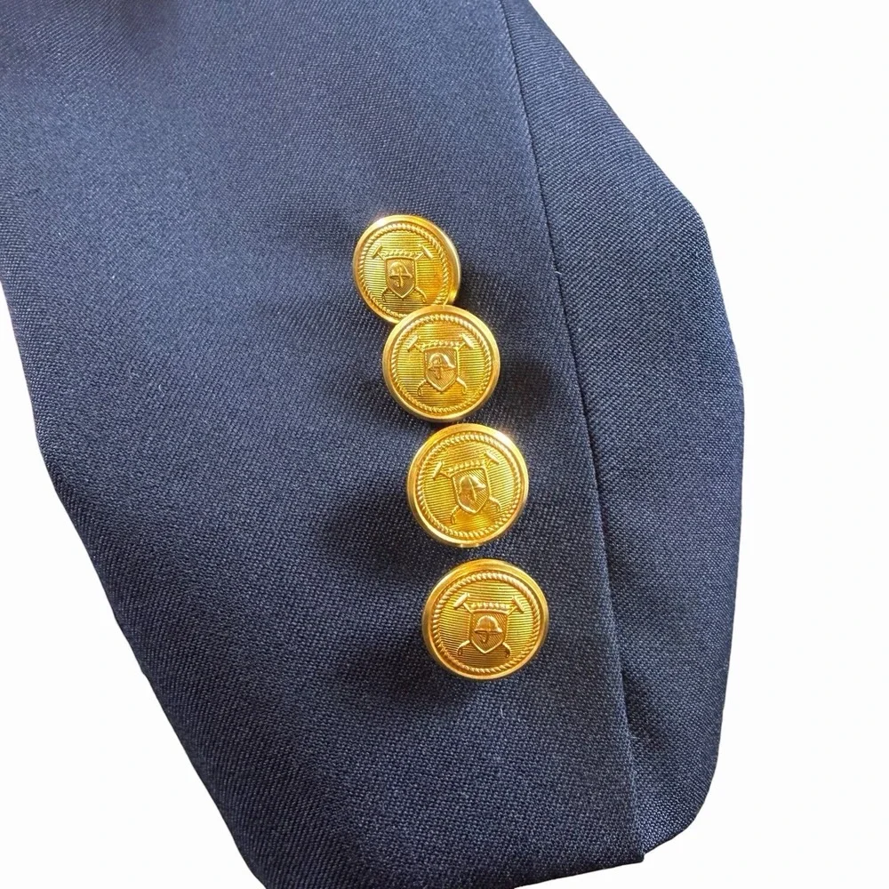 Lauren Ralph Lauren Navy Wool Blend Gold Button Sport Coat Blazer Jacket Men 46L